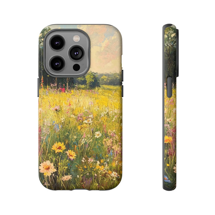 Zonnige Bloemenweide met Landschap