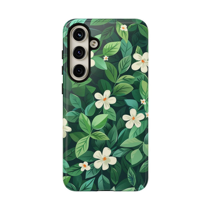 Groene Bladeren en Witte Bloemenpatroon