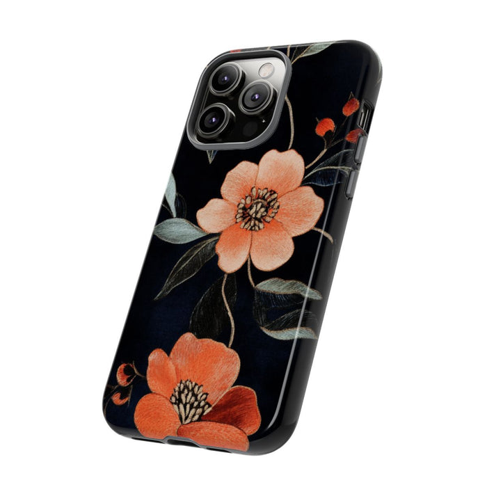 Oranje Geborduurd Bloemenpatroon