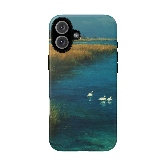 Blauwe Lagune met Zwanen en Riet