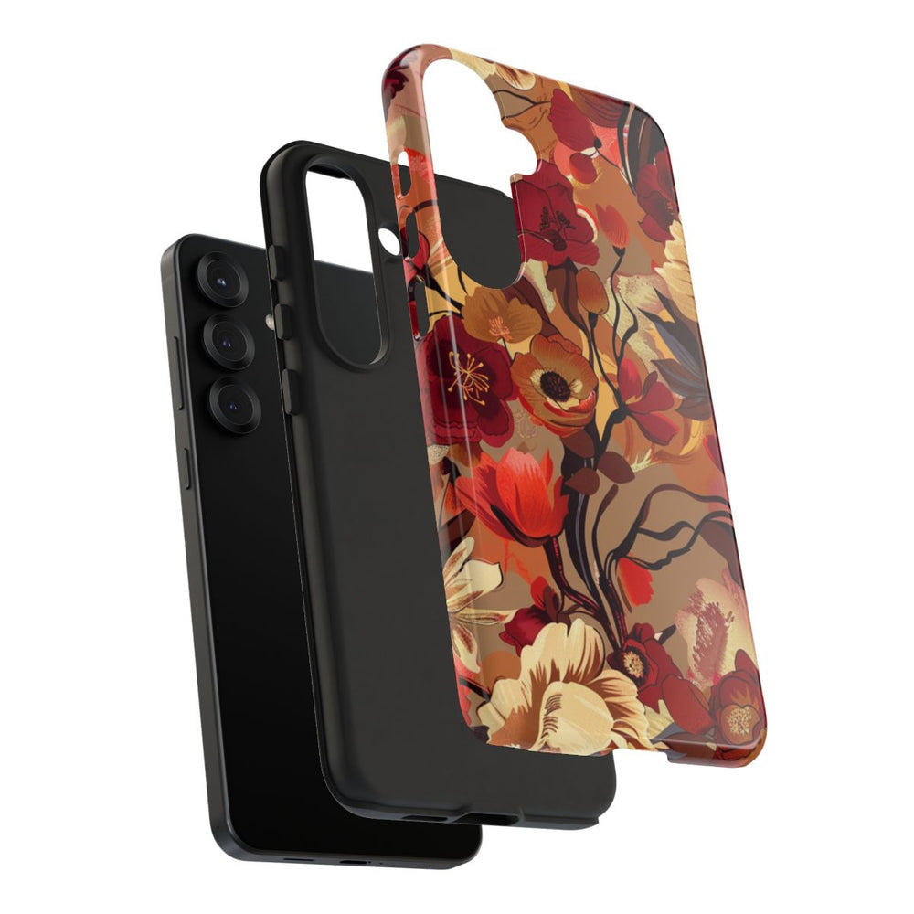 Warm Bloemenpatroon met Bourgondische en Oranje Kleuren