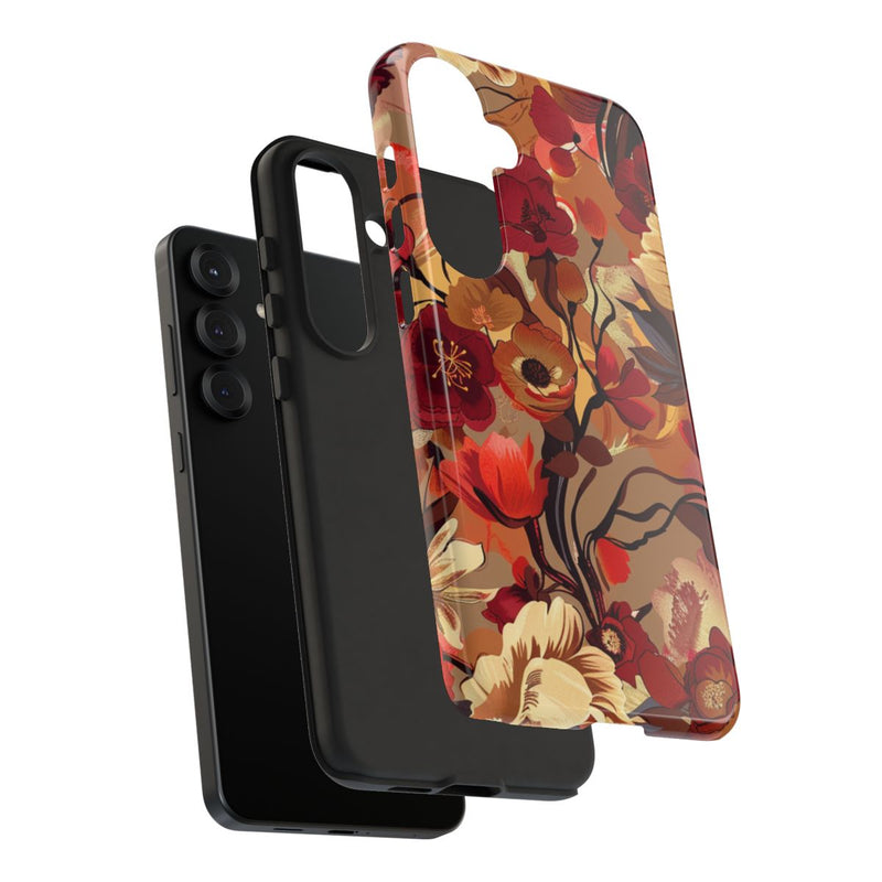 Warm Bloemenpatroon met Bourgondische en Oranje Kleuren