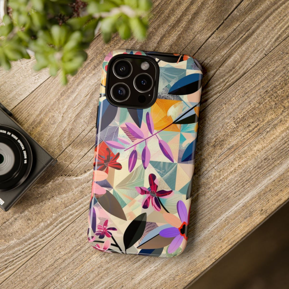 Kleurrijk Bloemenmotief met Geometrisch Patroon