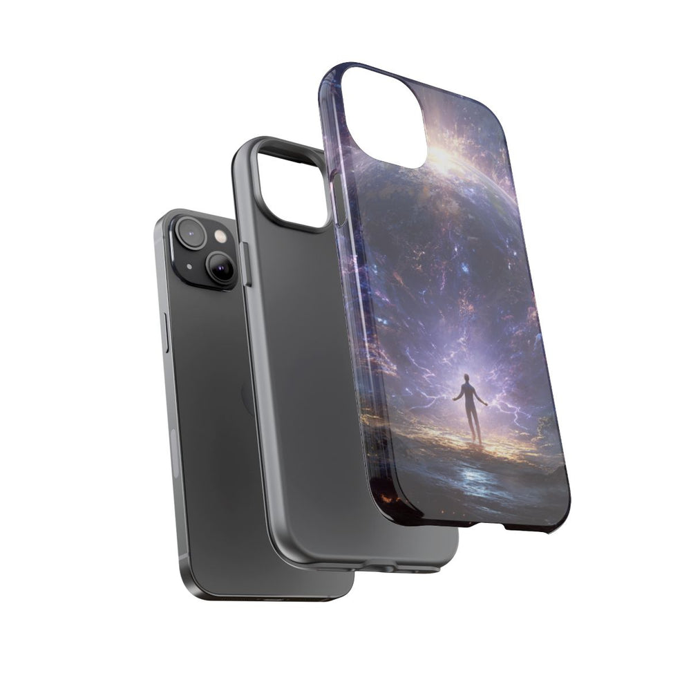 Persoon Tegenover Gloeiende Aarde in Kosmische Energie