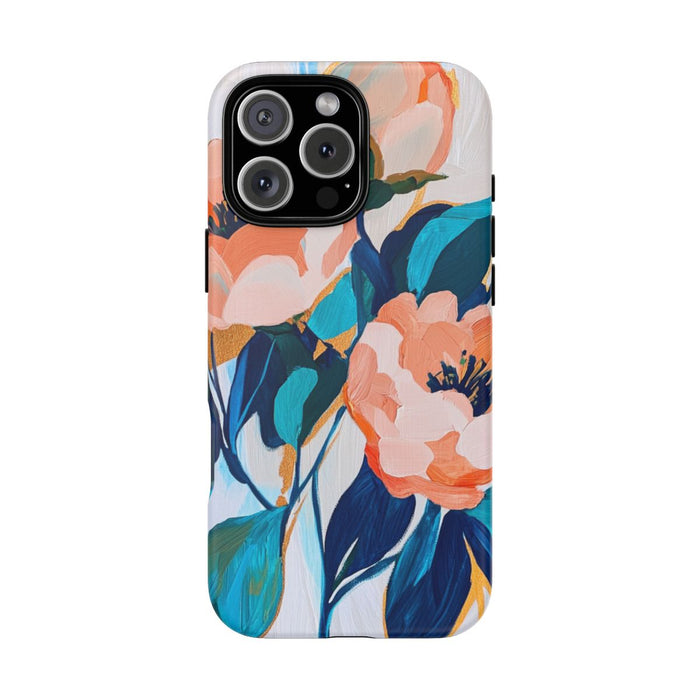Abstracte Perzikbloemen met Blauwe Bladeren