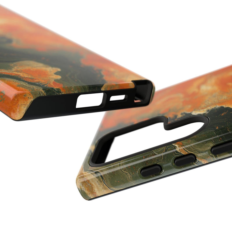Abstract Patroon in Gebrand Oranje en Olijfgroen
