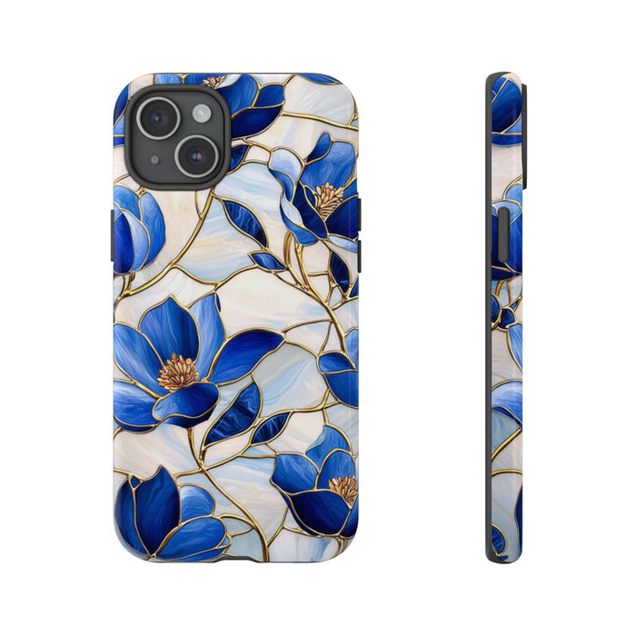 Blauw Gebloemd Glas-in-loodpatroon