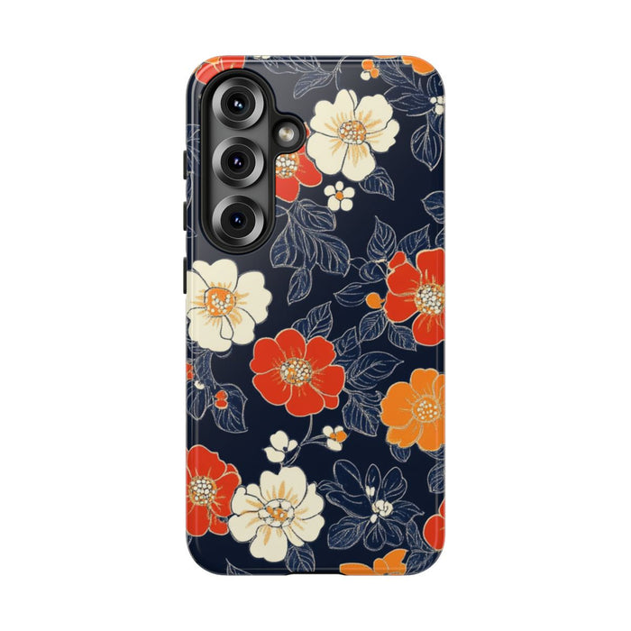 Oranje en Witte Bloemenprint