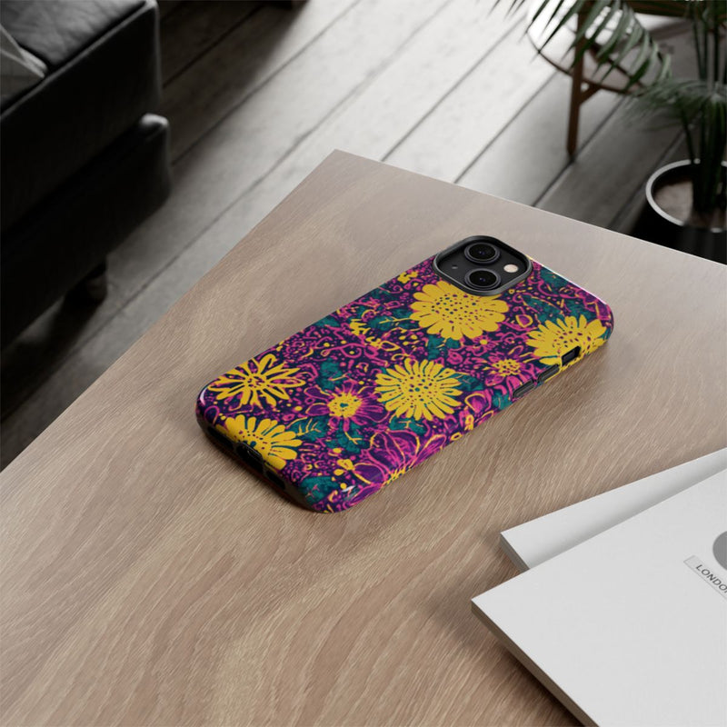 Gele en Paarse Bloemenprint