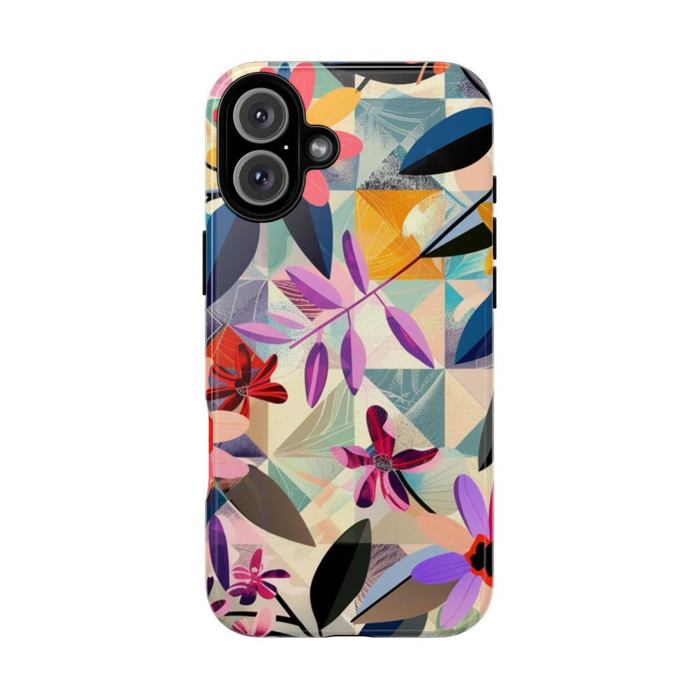 Kleurrijk Bloemenmotief met Geometrisch Patroon