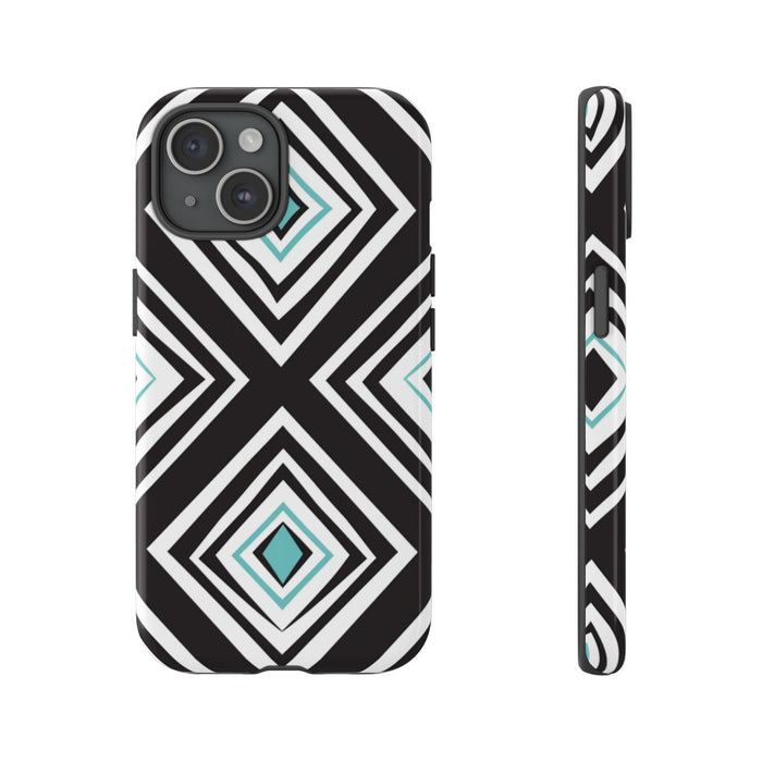 Geometrisch Zwart-Turquoise Diamantpatroon