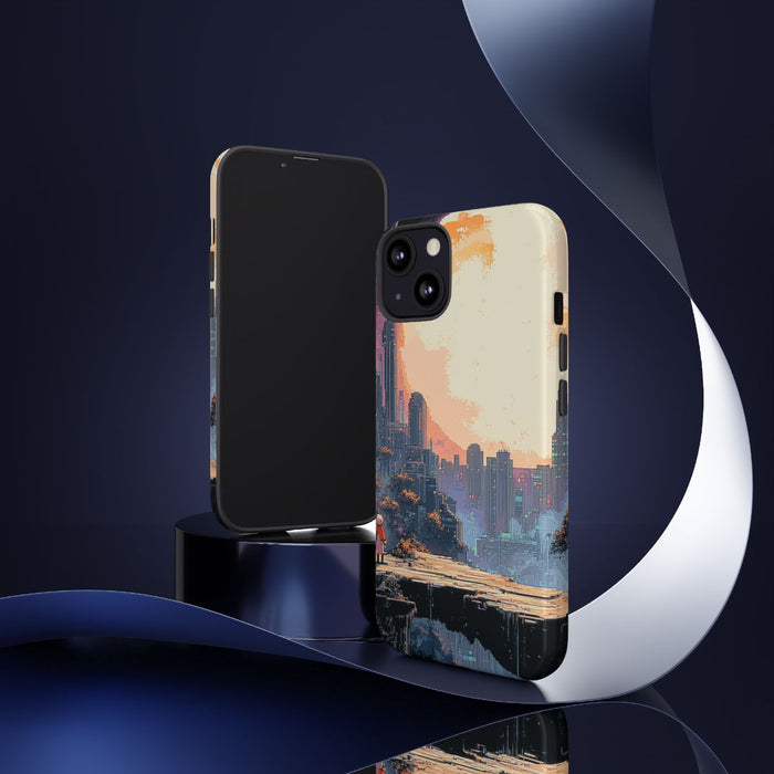 Pixel Art Stadsgezicht met Grote Maan