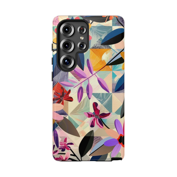 Kleurrijk Bloemenmotief met Geometrisch Patroon