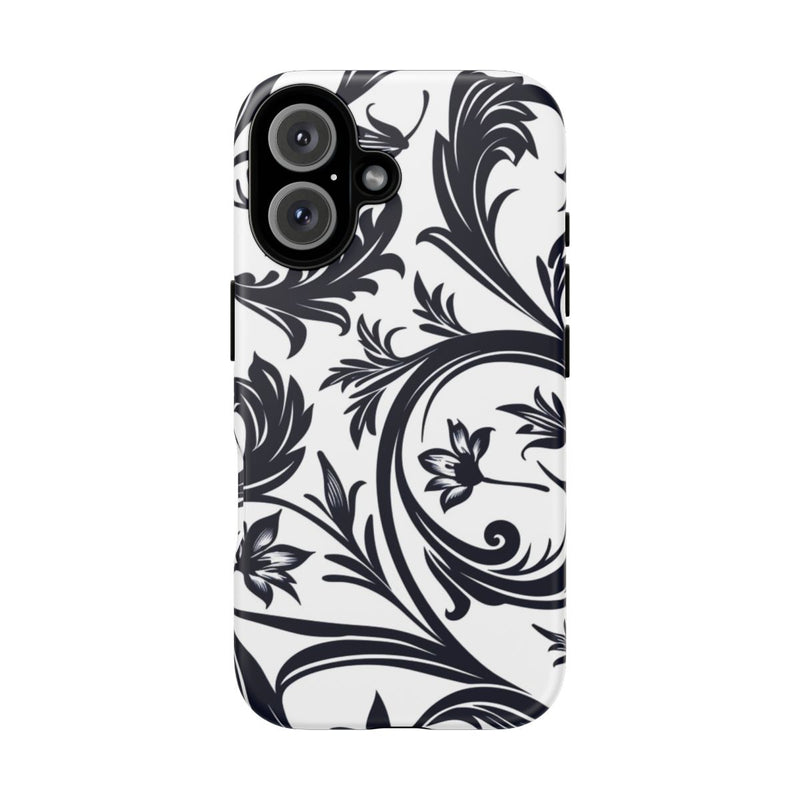 Zwart-Wit Bloemmotief met Sierlijke Krullen