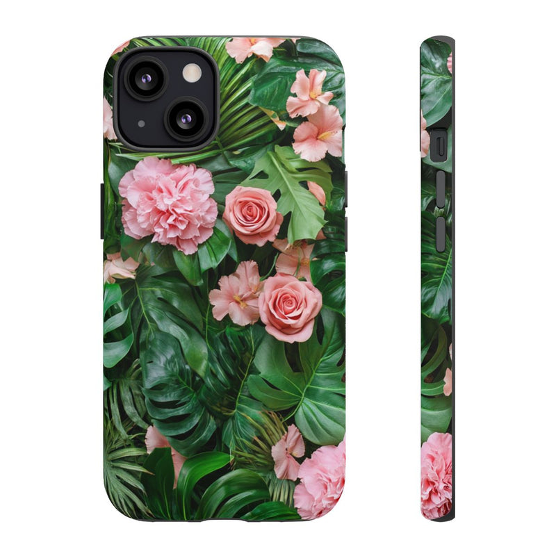 Roze Rozen en Tropische Bladeren Patroon