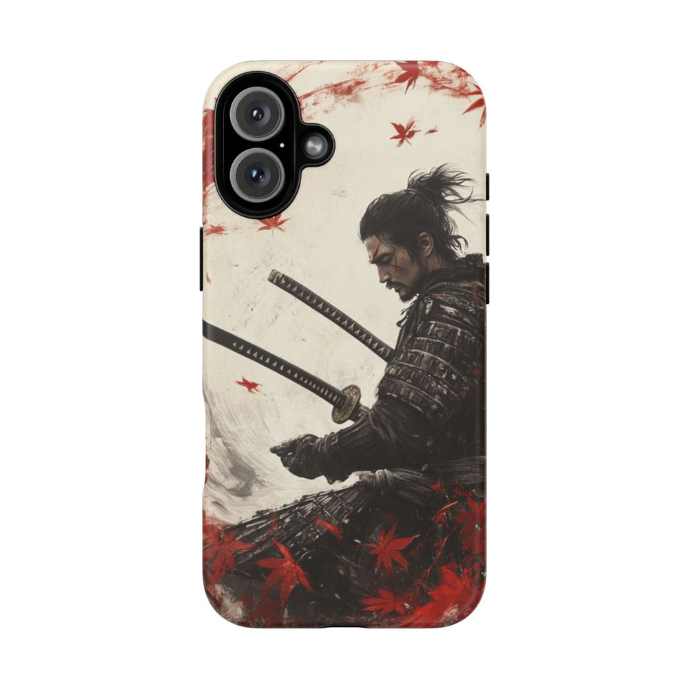 Samurai met Twee Katana’s en Rode Esdoornbladeren