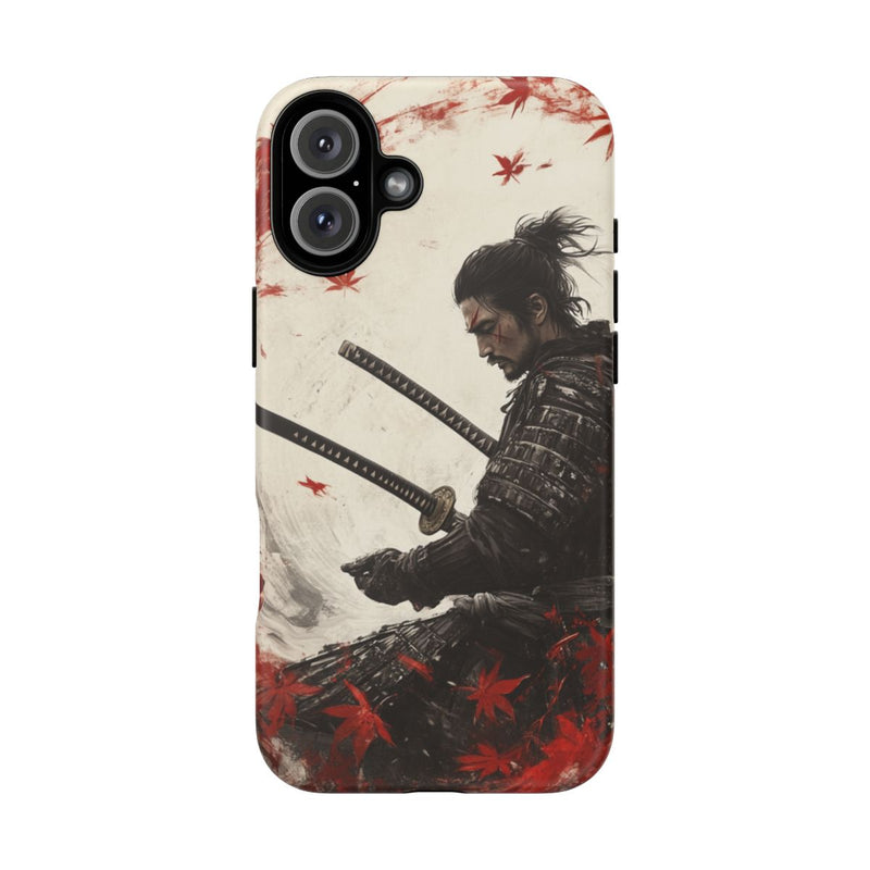 Samurai met Twee Katana’s en Rode Esdoornbladeren