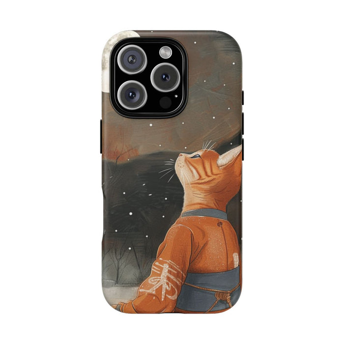 Oranje Kat in Traditionele Gewaad Onder Volle Maan