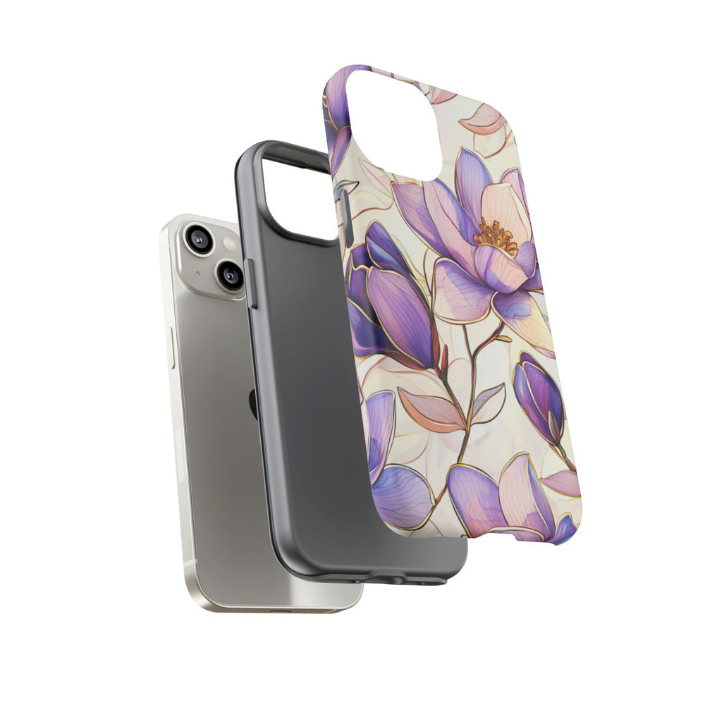 Paarse Magnolia’s in Glas-in-loodpatroon