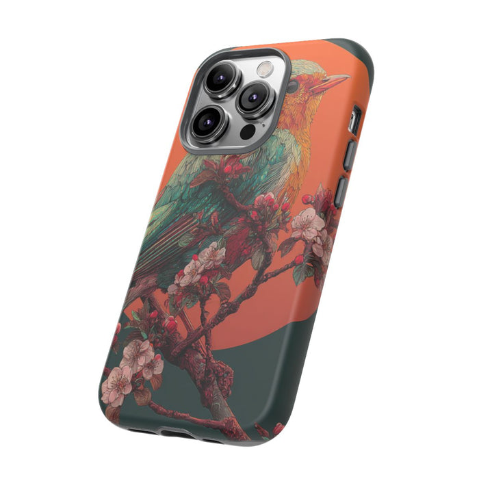 Kleurrijke Vogel met Bloesem en Oranje Maan