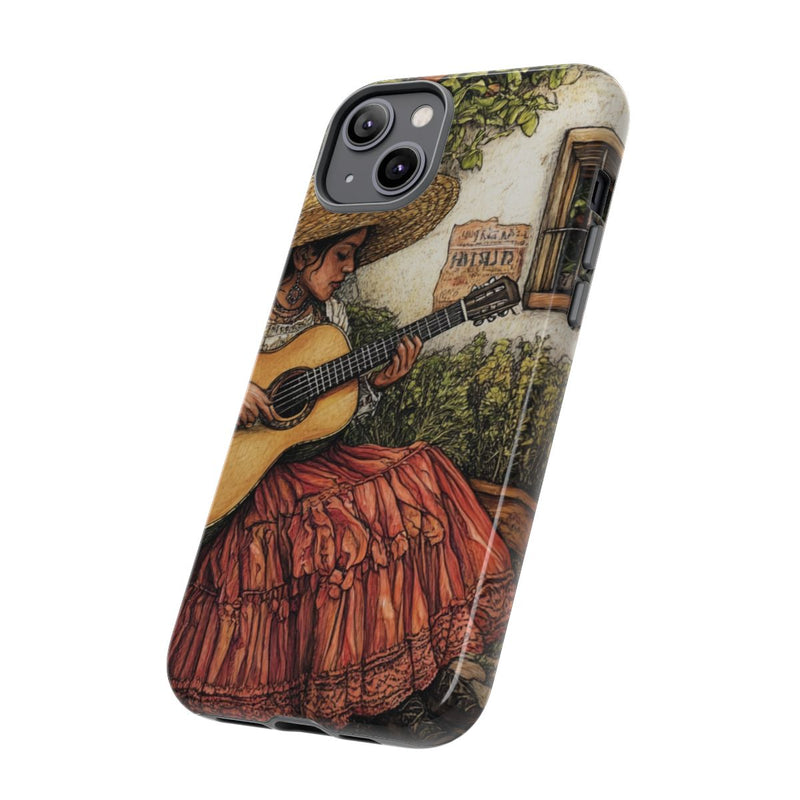 Vrouw die Gitaar Speelt in Landelijke Binnenplaats