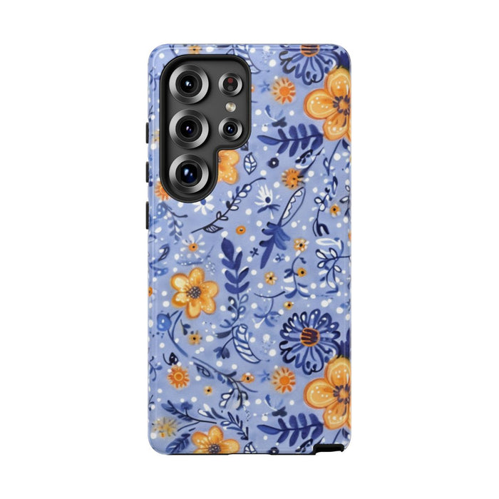 Blauw-Oranje Bloemenpatroon