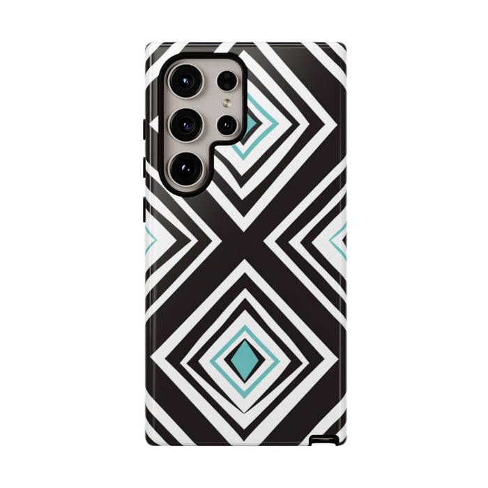 Geometrisch Zwart-Turquoise Diamantpatroon