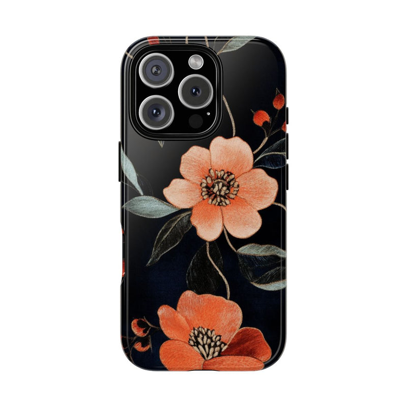 Oranje Geborduurd Bloemenpatroon