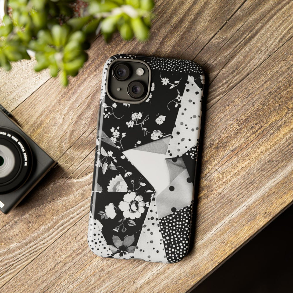 Monochrome Bloemen- en Polkadot Patchwork