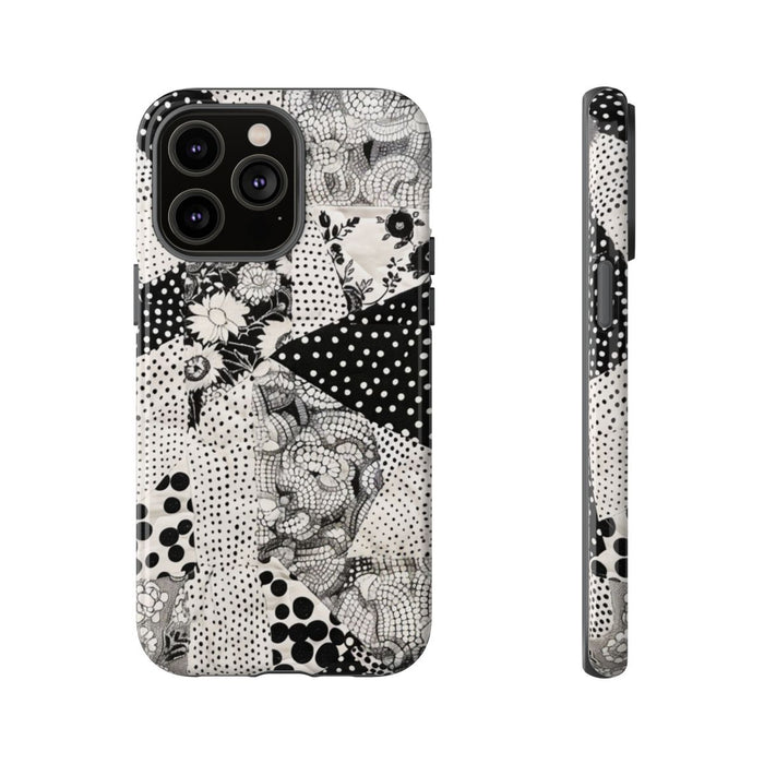 Zwart-Wit Patchwork met Bloemen en Stippen