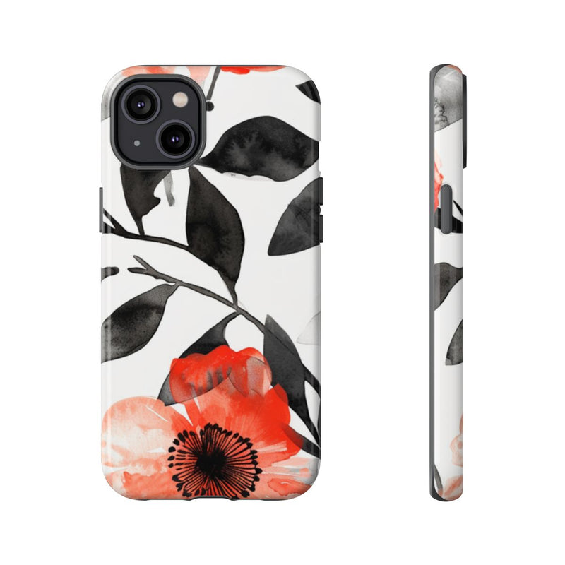 Rood-Zwart Waterverf Bloemenpatroon