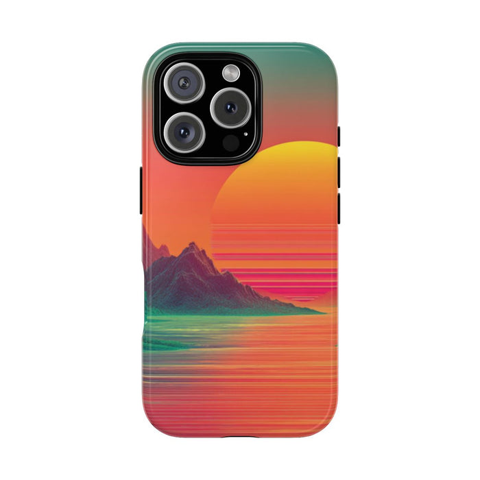 Neon Zonsondergang met Bergen en Zee