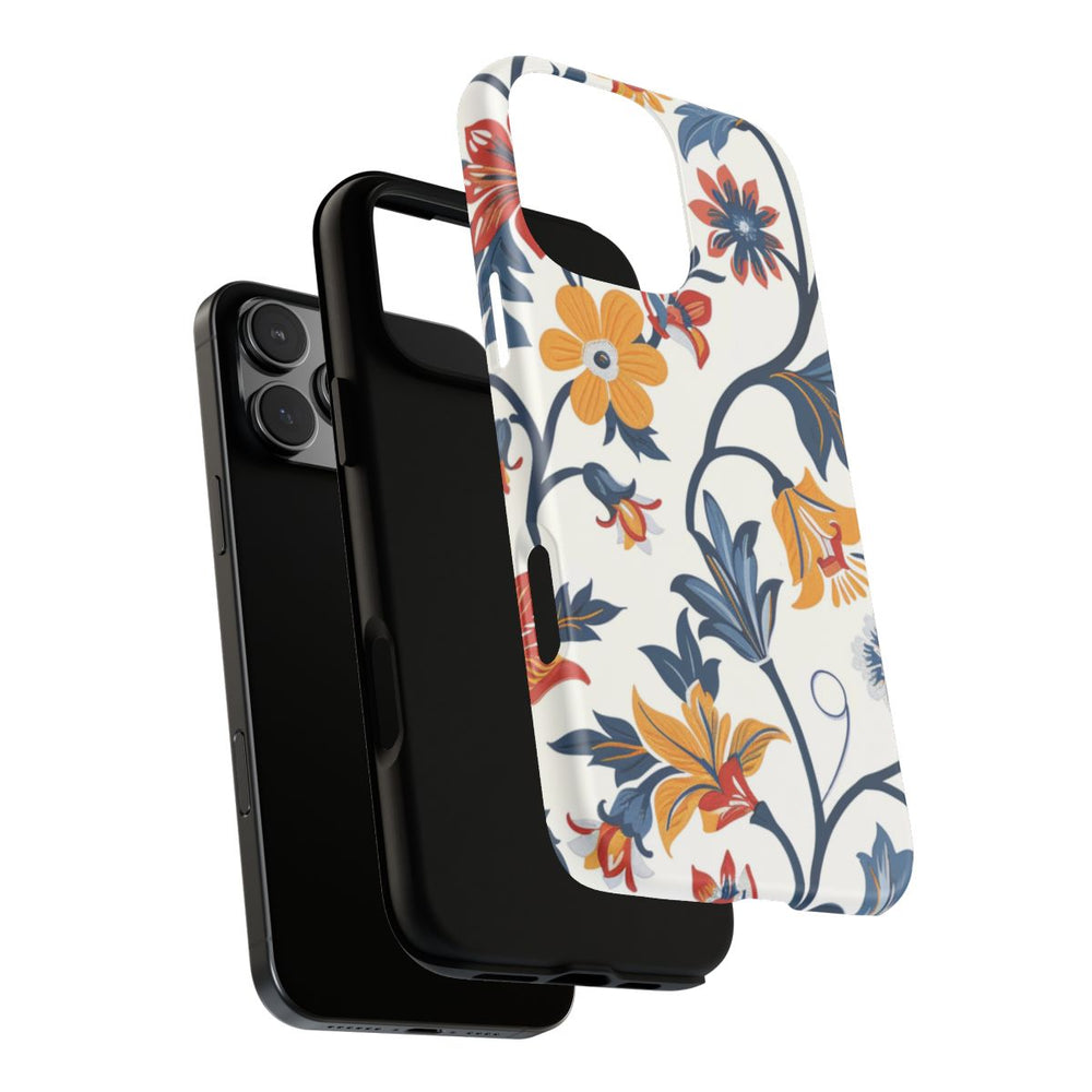Retro Bloemenpatroon in Blauw, Rood en Geel