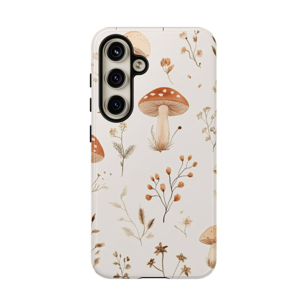 Bruine en Beige Paddenstoelen met Bloemrankenpatroon