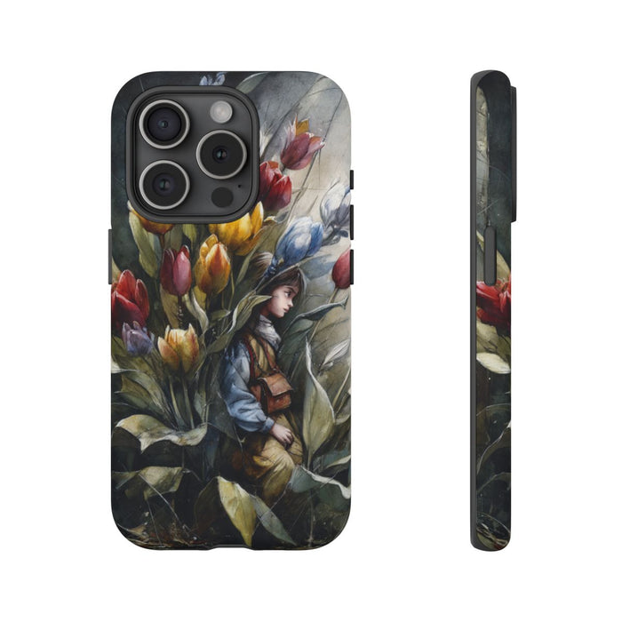 Meisje Tussen Kleurrijke Tulpen Illustratie