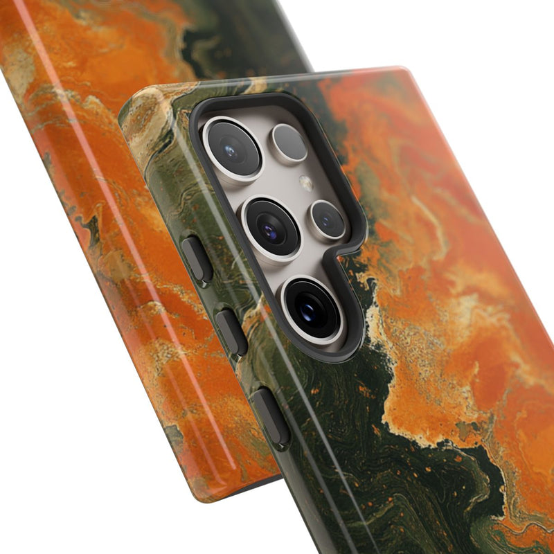 Abstract Patroon in Gebrand Oranje en Olijfgroen