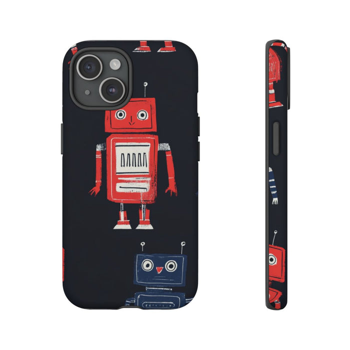 Retro Robotpatroon in Rood en Blauw