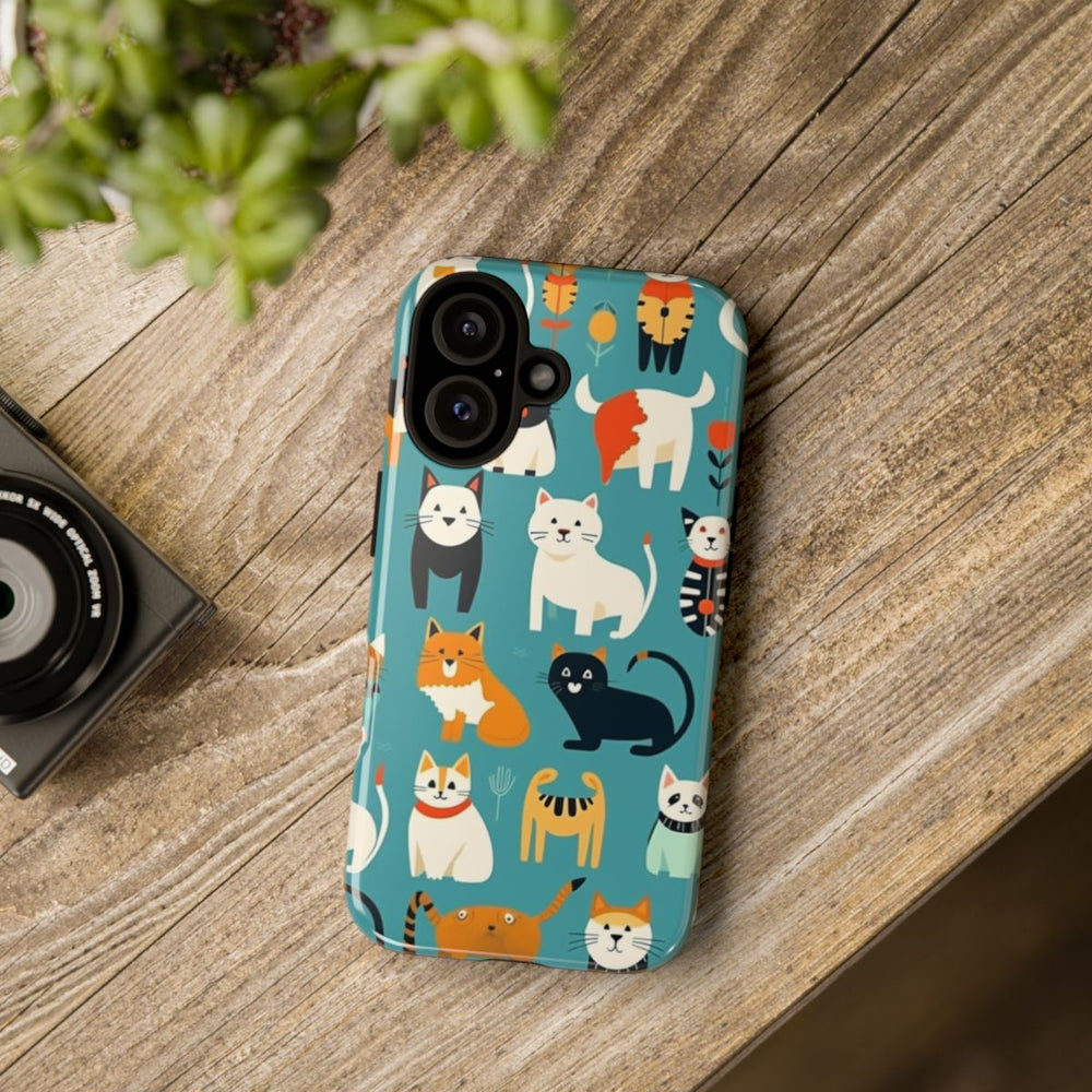 Kleurrijk Kattenpatroon op Glanzend Stevig Hoesje