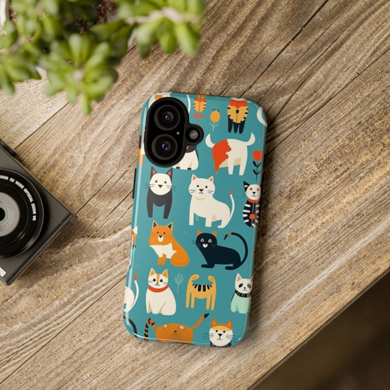 Kleurrijk Kattenpatroon op Glanzend Stevig Hoesje