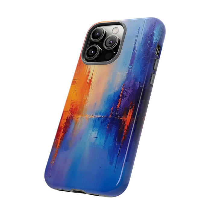 Levendige Abstracte Stadsgezicht in Blauw en Oranje