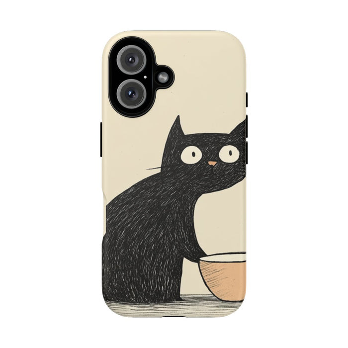 Zwarte Kat met Kom Illustratie