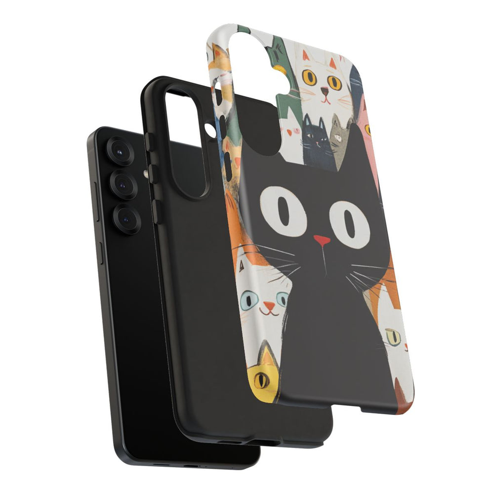 Zwarte Kat Tussen Vrolijke Gekleurde Katten