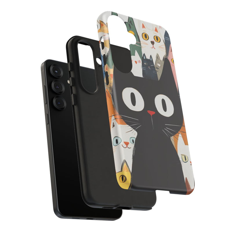 Zwarte Kat Tussen Vrolijke Gekleurde Katten