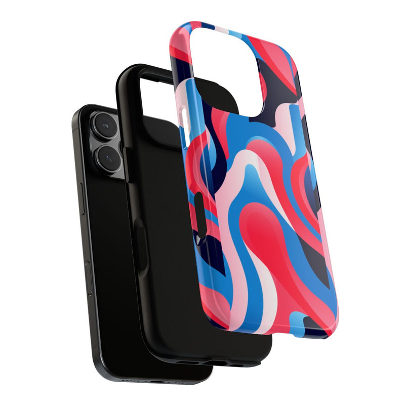 Blauw-Rood Abstract Golvend Patroon