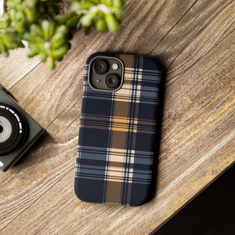 Caramel en Donkerblauw Geruit Patroon