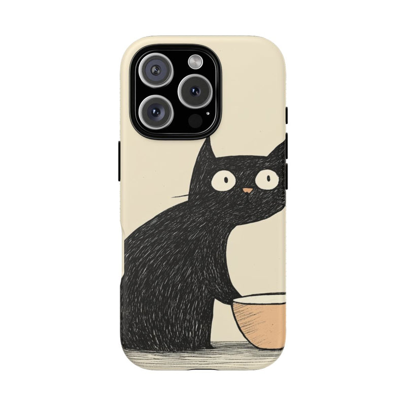 Zwarte Kat met Kom Illustratie