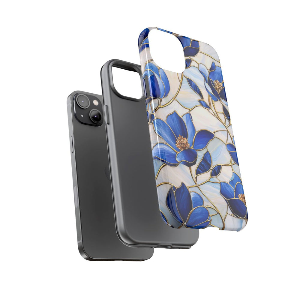 Blauw Gebloemd Glas-in-loodpatroon