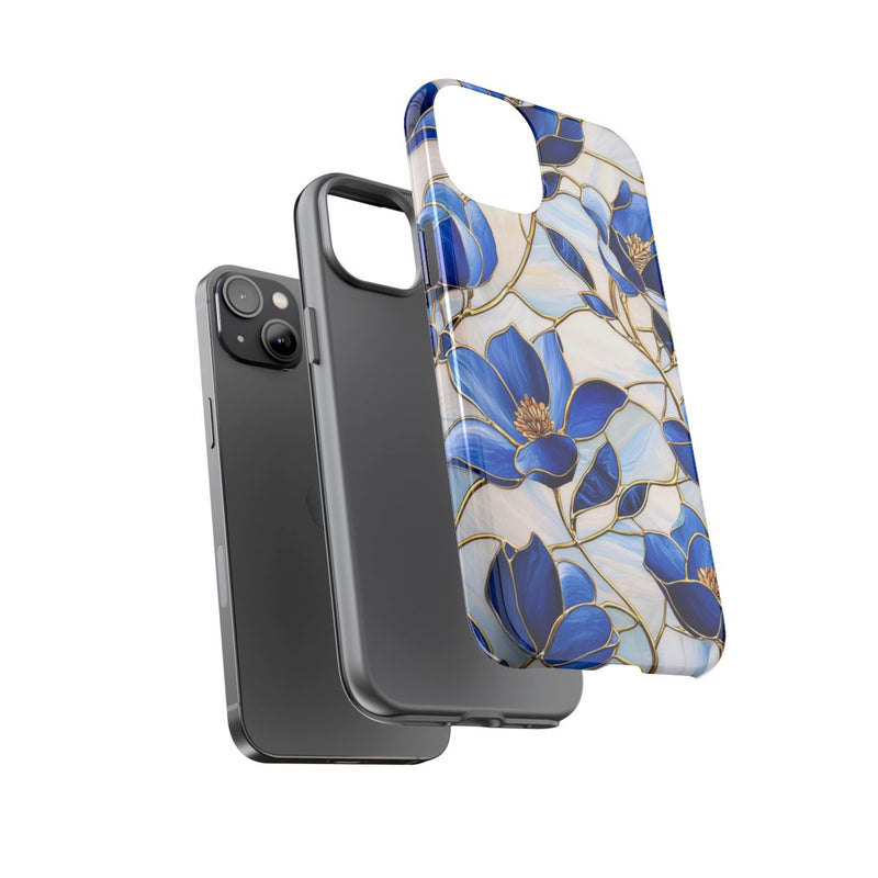 Blauw Gebloemd Glas-in-loodpatroon