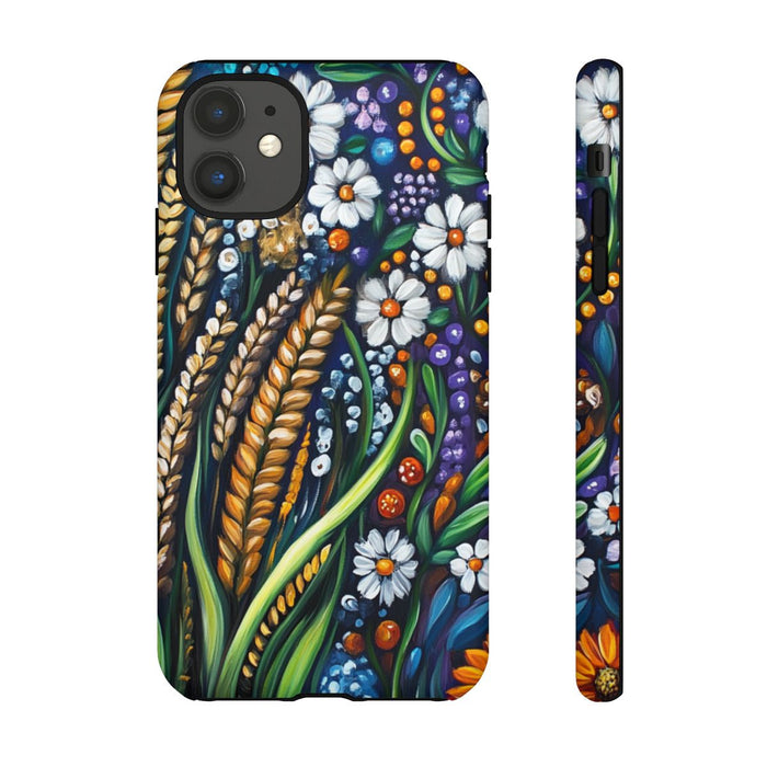 Kleurrijke Bloemen en Gouden Tarwe in Folk Art Stijl