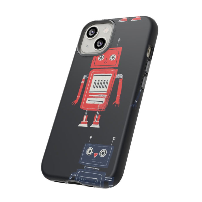 Retro Robotpatroon in Rood en Blauw